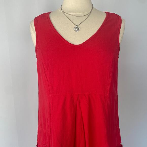 Color Me Cotton Trapeze Dress Size Medium Red Solid Flowy Lagenlook Boho Minimal - Picture 3 of 14